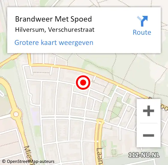 Locatie op kaart van de 112 melding: Brandweer Met Spoed Naar Hilversum, Verschurestraat op 6 juni 2023 13:43