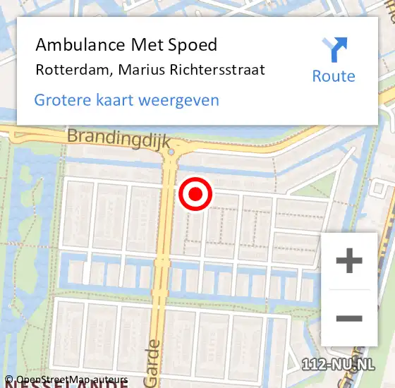 Locatie op kaart van de 112 melding: Ambulance Met Spoed Naar Rotterdam, Marius Richtersstraat op 6 juni 2023 13:49