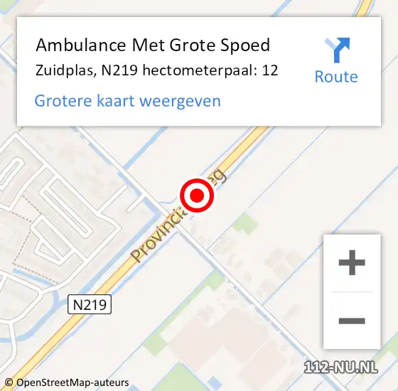 Locatie op kaart van de 112 melding: Ambulance Met Grote Spoed Naar Zuidplas, N219 hectometerpaal: 12 op 6 juni 2023 13:52