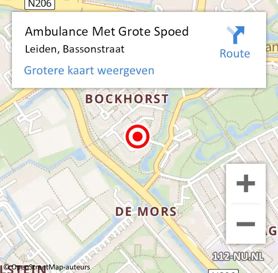 Locatie op kaart van de 112 melding: Ambulance Met Grote Spoed Naar Leiden, Bassonstraat op 6 juni 2023 13:57