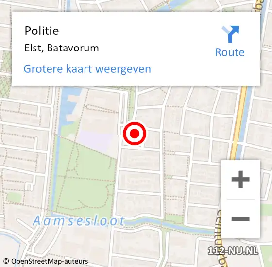 Locatie op kaart van de 112 melding: Politie Elst, Batavorum op 6 juni 2023 14:22