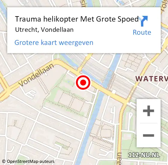 Locatie op kaart van de 112 melding: Trauma helikopter Met Grote Spoed Naar Utrecht, Vondellaan op 6 juni 2023 14:38