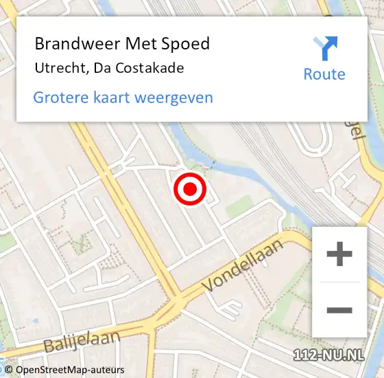 Locatie op kaart van de 112 melding: Brandweer Met Spoed Naar Utrecht, Da Costakade op 6 juni 2023 14:48