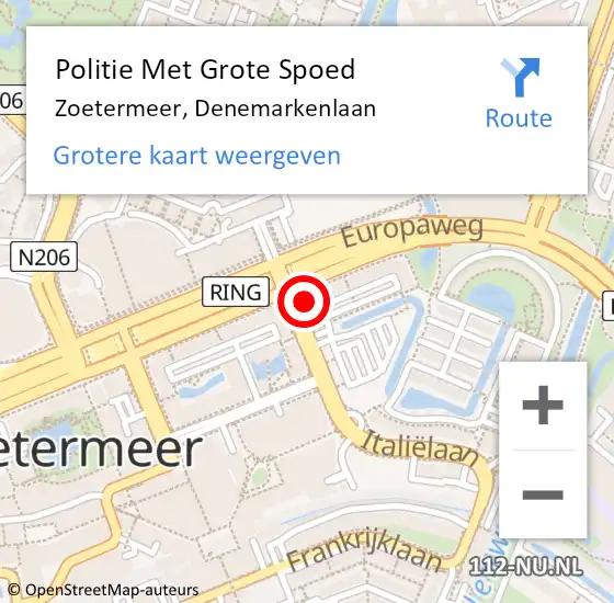 Locatie op kaart van de 112 melding: Politie Met Grote Spoed Naar Zoetermeer, Denemarkenlaan op 6 juni 2023 15:12