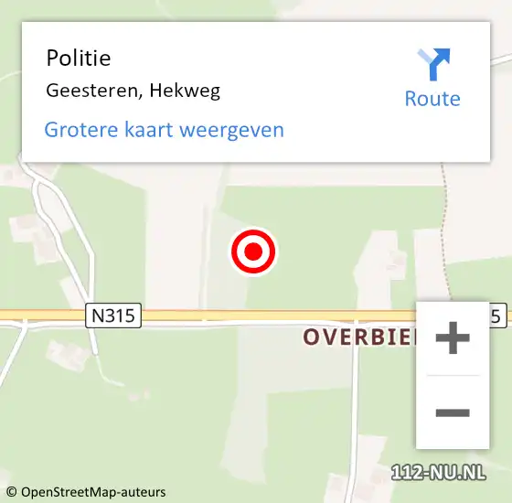 Locatie op kaart van de 112 melding: Politie Geesteren, Hekweg op 6 juni 2023 15:26