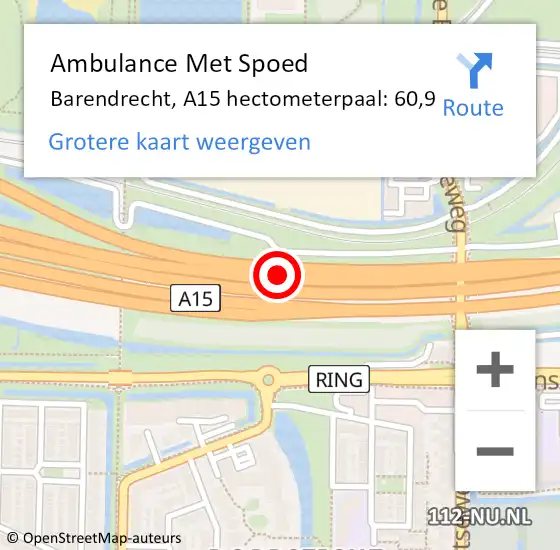 Locatie op kaart van de 112 melding: Ambulance Met Spoed Naar Barendrecht, A15 hectometerpaal: 60,9 op 6 juni 2023 15:30