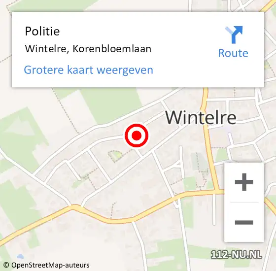 Locatie op kaart van de 112 melding: Politie Wintelre, Korenbloemlaan op 6 juni 2023 15:31