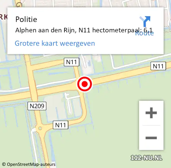 Locatie op kaart van de 112 melding: Politie Alphen aan den Rijn, N11 hectometerpaal: 6,1 op 6 juni 2023 15:33