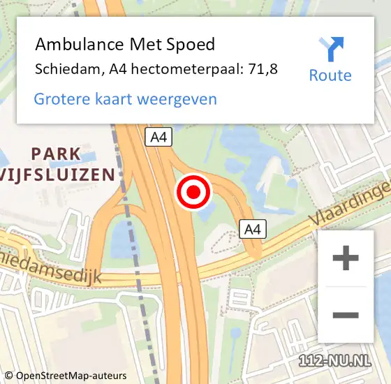 Locatie op kaart van de 112 melding: Ambulance Met Spoed Naar Schiedam, A4 hectometerpaal: 71,8 op 6 juni 2023 15:55