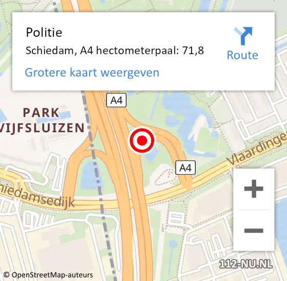 Locatie op kaart van de 112 melding: Politie Schiedam, A4 hectometerpaal: 71,8 op 6 juni 2023 15:56