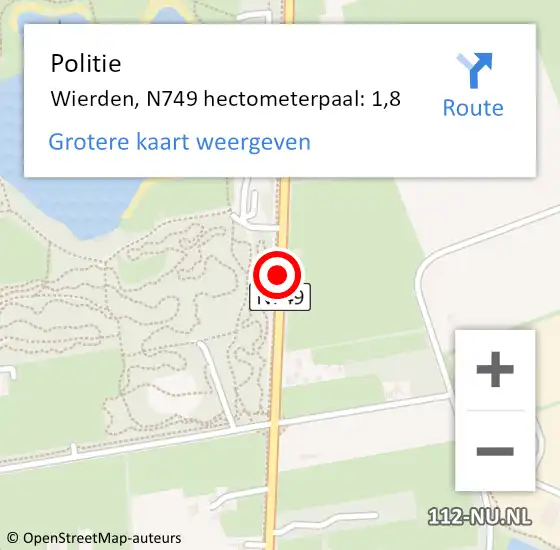 Locatie op kaart van de 112 melding: Politie Wierden, N749 hectometerpaal: 1,8 op 6 juni 2023 16:24