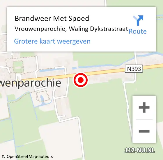 Locatie op kaart van de 112 melding: Brandweer Met Spoed Naar Vrouwenparochie, Waling Dykstrastraat op 6 juni 2023 16:25