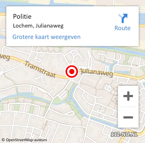 Locatie op kaart van de 112 melding: Politie Lochem, Julianaweg op 6 juni 2023 16:26