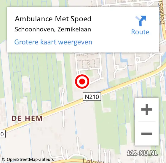 Locatie op kaart van de 112 melding: Ambulance Met Spoed Naar Schoonhoven, Zernikelaan op 6 juni 2023 16:41