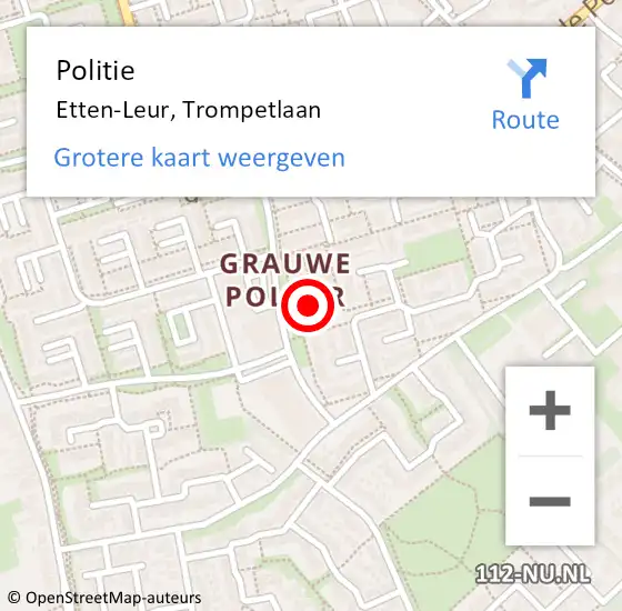 Locatie op kaart van de 112 melding: Politie Etten-Leur, Trompetlaan op 6 juni 2023 17:35