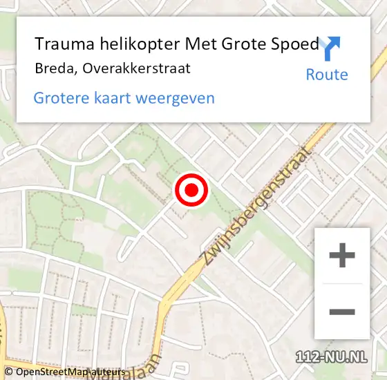 Locatie op kaart van de 112 melding: Trauma helikopter Met Grote Spoed Naar Breda, Overakkerstraat op 6 juni 2023 17:40