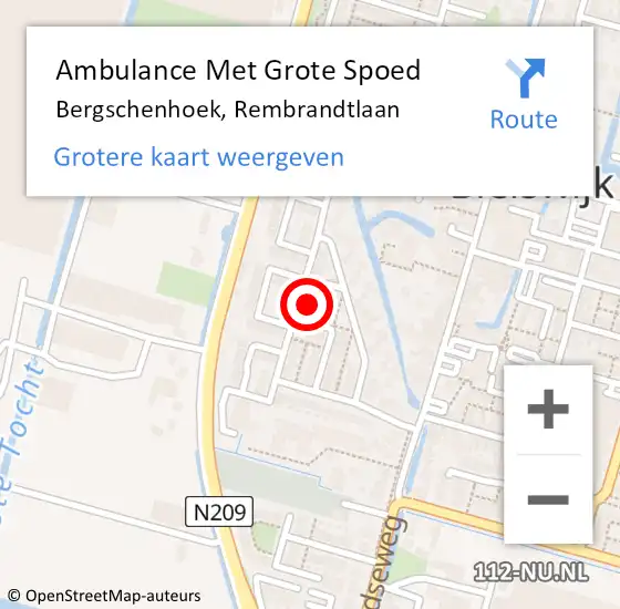 Locatie op kaart van de 112 melding: Ambulance Met Grote Spoed Naar Bergschenhoek, Rembrandtlaan op 6 juni 2023 17:47