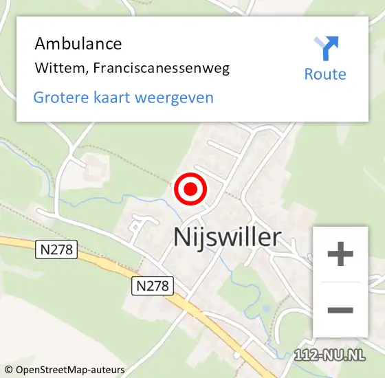 Locatie op kaart van de 112 melding: Ambulance Wittem, Franciscanessenweg op 28 augustus 2014 02:06