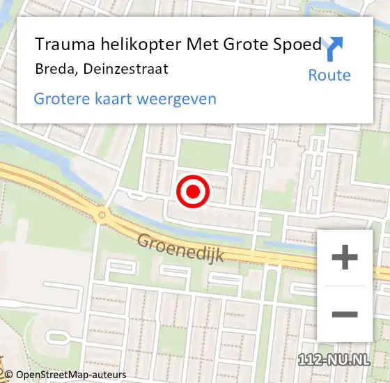 Locatie op kaart van de 112 melding: Trauma helikopter Met Grote Spoed Naar Breda, Deinzestraat op 6 juni 2023 18:17