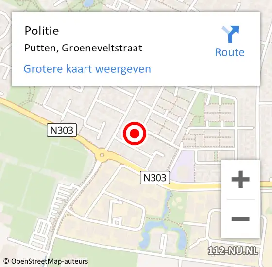 Locatie op kaart van de 112 melding: Politie Putten, Groeneveltstraat op 6 juni 2023 18:19