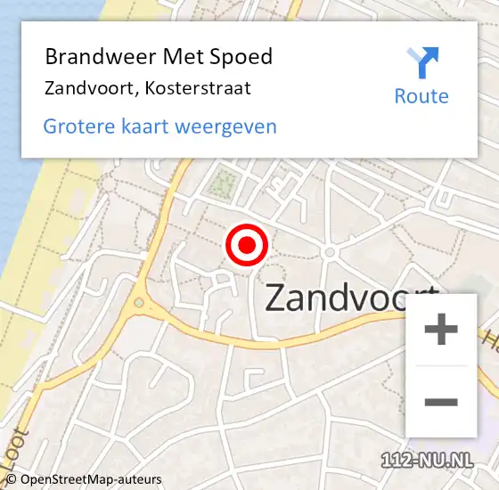 Locatie op kaart van de 112 melding: Brandweer Met Spoed Naar Zandvoort, Kosterstraat op 6 juni 2023 18:28