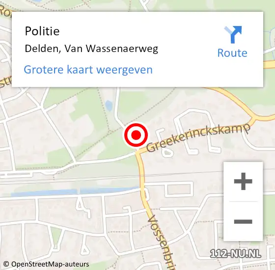 Locatie op kaart van de 112 melding: Politie Delden, Van Wassenaerweg op 6 juni 2023 18:53