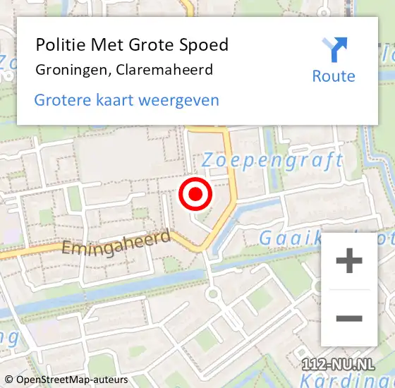 Locatie op kaart van de 112 melding: Politie Met Grote Spoed Naar Groningen, Claremaheerd op 6 juni 2023 19:04