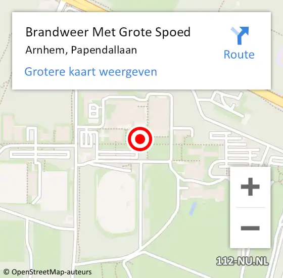 Locatie op kaart van de 112 melding: Brandweer Met Grote Spoed Naar Arnhem, Papendallaan op 6 juni 2023 19:38