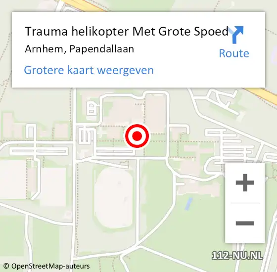 Locatie op kaart van de 112 melding: Trauma helikopter Met Grote Spoed Naar Arnhem, Papendallaan op 6 juni 2023 19:39