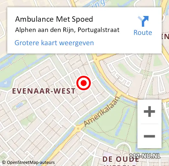 Locatie op kaart van de 112 melding: Ambulance Met Spoed Naar Alphen aan den Rijn, Portugalstraat op 6 juni 2023 19:45
