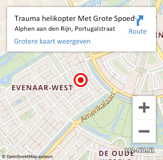 Locatie op kaart van de 112 melding: Trauma helikopter Met Grote Spoed Naar Alphen aan den Rijn, Portugalstraat op 6 juni 2023 19:49