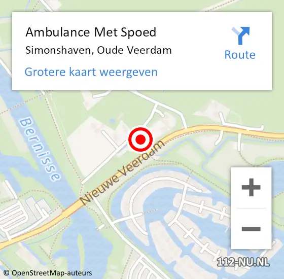 Locatie op kaart van de 112 melding: Ambulance Met Spoed Naar Simonshaven, Oude Veerdam op 6 juni 2023 19:54