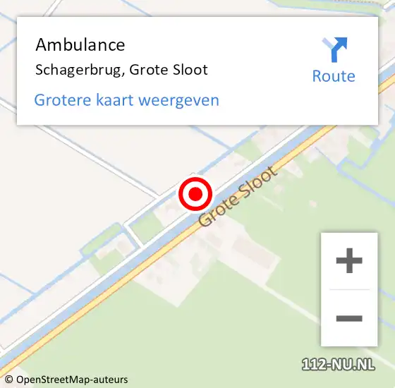 Locatie op kaart van de 112 melding: Ambulance Schagerbrug, Grote Sloot op 6 juni 2023 20:20