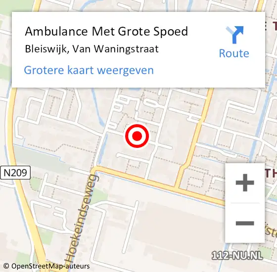 Locatie op kaart van de 112 melding: Ambulance Met Grote Spoed Naar Bleiswijk, Van Waningstraat op 6 juni 2023 20:33