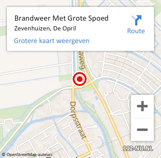 Locatie op kaart van de 112 melding: Brandweer Met Grote Spoed Naar Zevenhuizen, De Opril op 6 juni 2023 21:20