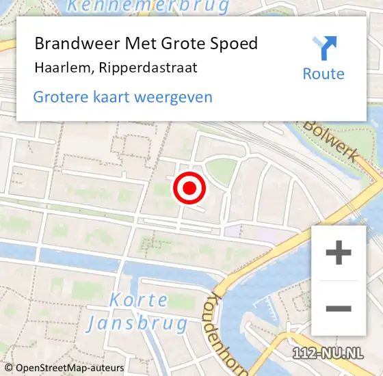 Locatie op kaart van de 112 melding: Brandweer Met Grote Spoed Naar Haarlem, Ripperdastraat op 6 juni 2023 21:39