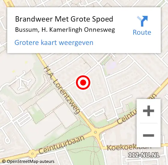 Locatie op kaart van de 112 melding: Brandweer Met Grote Spoed Naar Bussum, H. Kamerlingh Onnesweg op 6 juni 2023 22:23