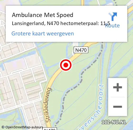 Locatie op kaart van de 112 melding: Ambulance Met Spoed Naar Lansingerland, N470 hectometerpaal: 11,5 op 6 juni 2023 22:43