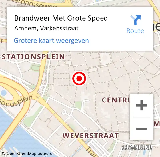 Locatie op kaart van de 112 melding: Brandweer Met Grote Spoed Naar Arnhem, Varkensstraat op 6 juni 2023 23:02