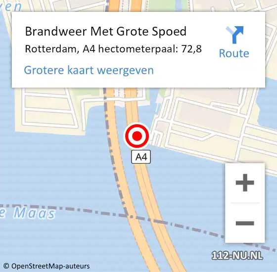 Locatie op kaart van de 112 melding: Brandweer Met Grote Spoed Naar Rotterdam, A4 hectometerpaal: 72,8 op 7 juni 2023 00:01