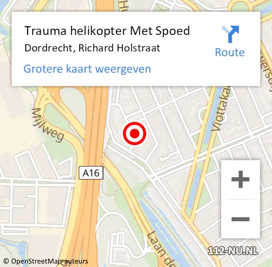 Locatie op kaart van de 112 melding: Trauma helikopter Met Spoed Naar Dordrecht, Richard Holstraat op 7 juni 2023 00:32
