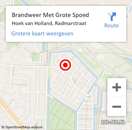 Locatie op kaart van de 112 melding: Brandweer Met Grote Spoed Naar Hoek van Holland, Radmarstraat op 28 augustus 2014 03:53