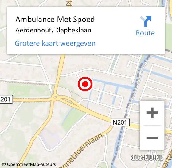 Locatie op kaart van de 112 melding: Ambulance Met Spoed Naar Aerdenhout, Klapheklaan op 7 juni 2023 01:20