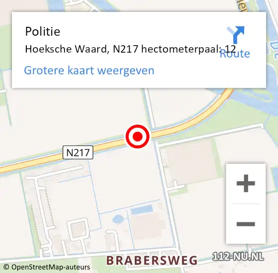 Locatie op kaart van de 112 melding: Politie Hoeksche Waard, N217 hectometerpaal: 12 op 7 juni 2023 06:09