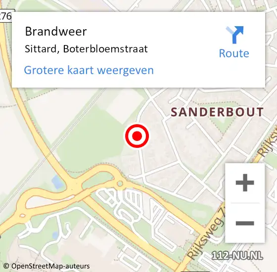 Locatie op kaart van de 112 melding: Brandweer Sittard, Boterbloemstraat op 28 augustus 2014 04:19