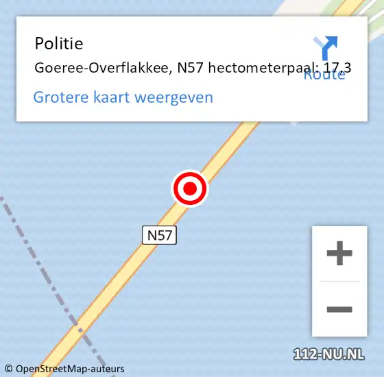 Locatie op kaart van de 112 melding: Politie Goeree-Overflakkee, N57 hectometerpaal: 17,3 op 7 juni 2023 06:34