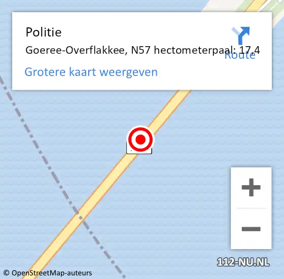 Locatie op kaart van de 112 melding: Politie Goeree-Overflakkee, N57 hectometerpaal: 17,4 op 7 juni 2023 06:34