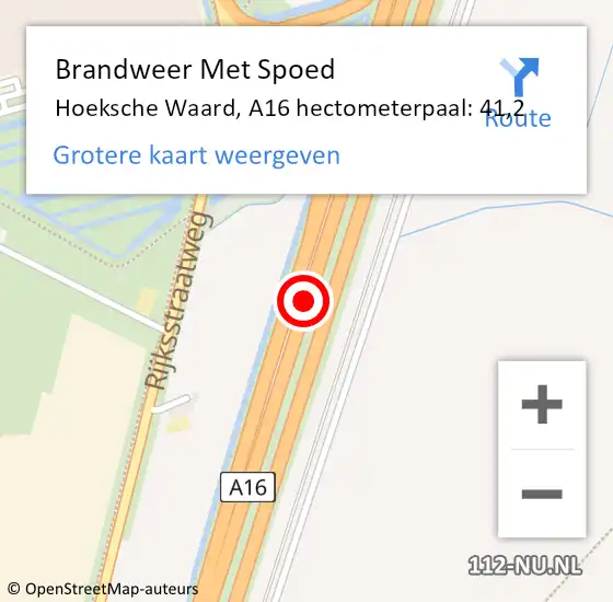 Locatie op kaart van de 112 melding: Brandweer Met Spoed Naar Hoeksche Waard, A16 hectometerpaal: 41,2 op 7 juni 2023 06:44