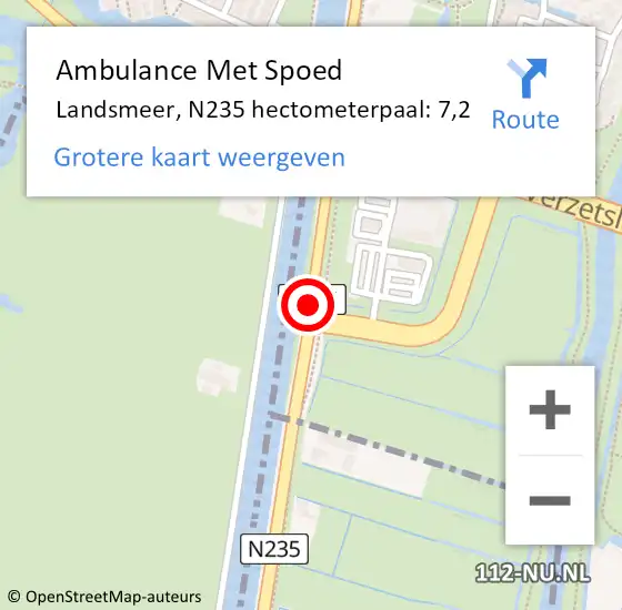 Locatie op kaart van de 112 melding: Ambulance Met Spoed Naar Landsmeer, N235 hectometerpaal: 7,2 op 7 juni 2023 07:32