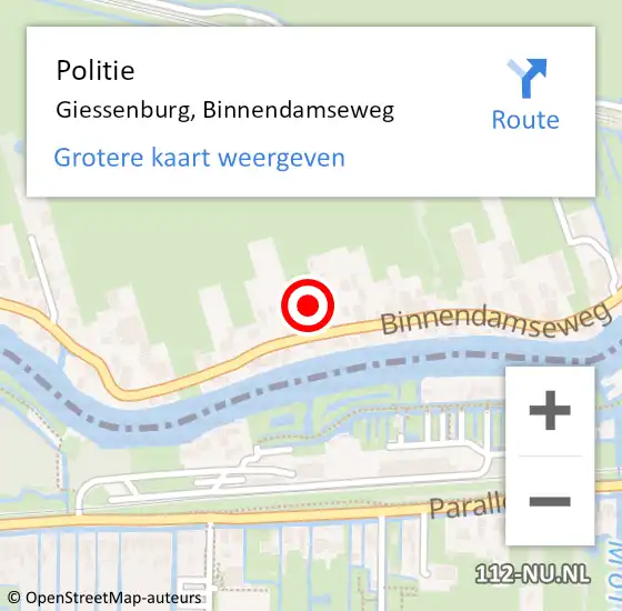 Locatie op kaart van de 112 melding: Politie Giessenburg, Binnendamseweg op 7 juni 2023 07:42